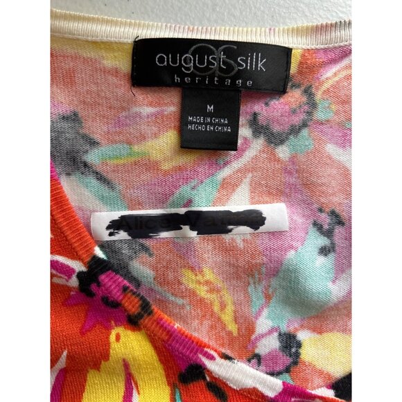 August Silk Floral Print Button Down Cardigan Long Sleeve Multicolor Size M - Picture 3 of 7